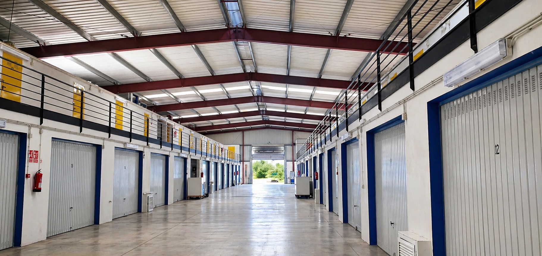 Innenkorridor von Space Station Menorca mit Self-Storage-Lagerräumen und Garagen in Sant Lluís